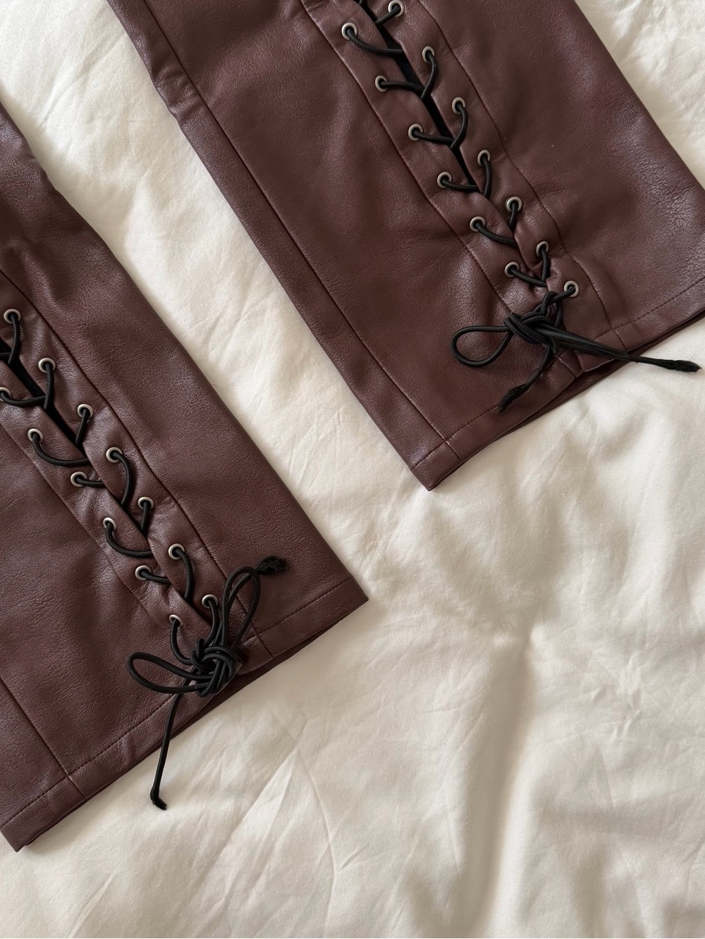 Miaou Brown Faux Leather Low Waist Lace-Up Pants - Picture 2 of 5